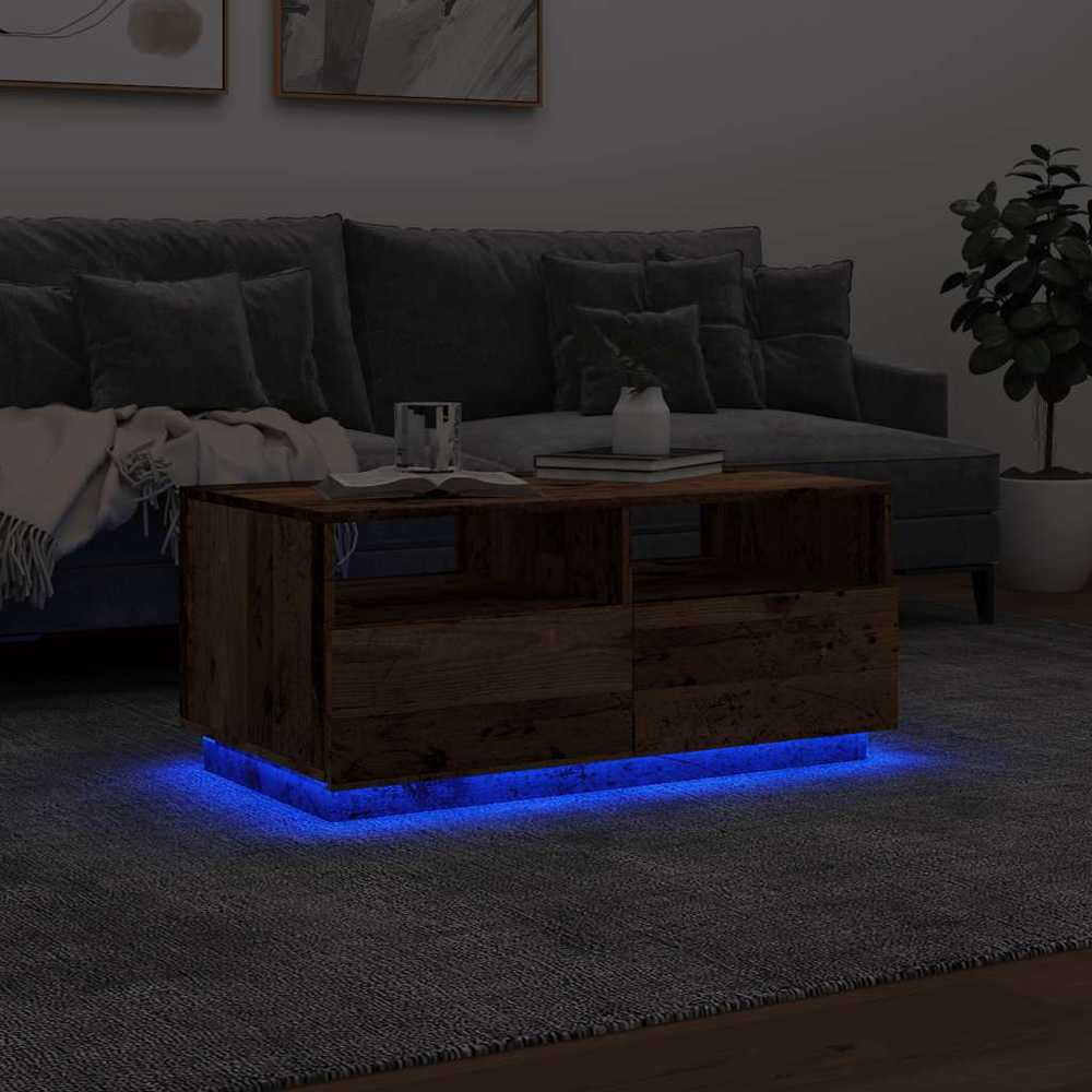 Kavos staliukas su LED lemputėmis, medienos, 90x49x40cm