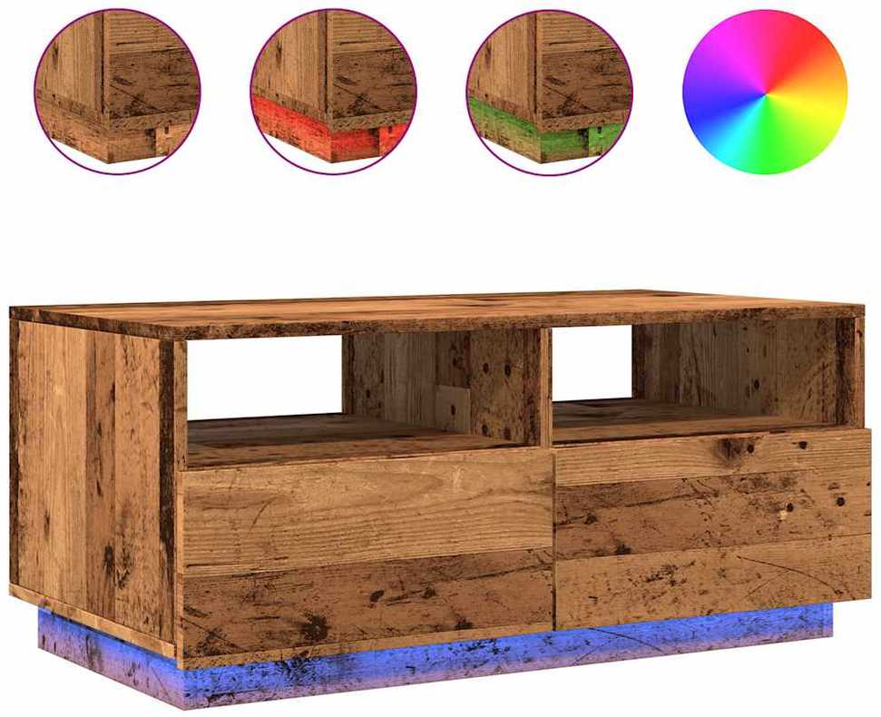 Kavos staliukas su LED lemputėmis, medienos, 90x49x40cm