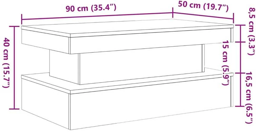 Kavos staliukas su LED lemputėmis, medienos, 90x50x40cm