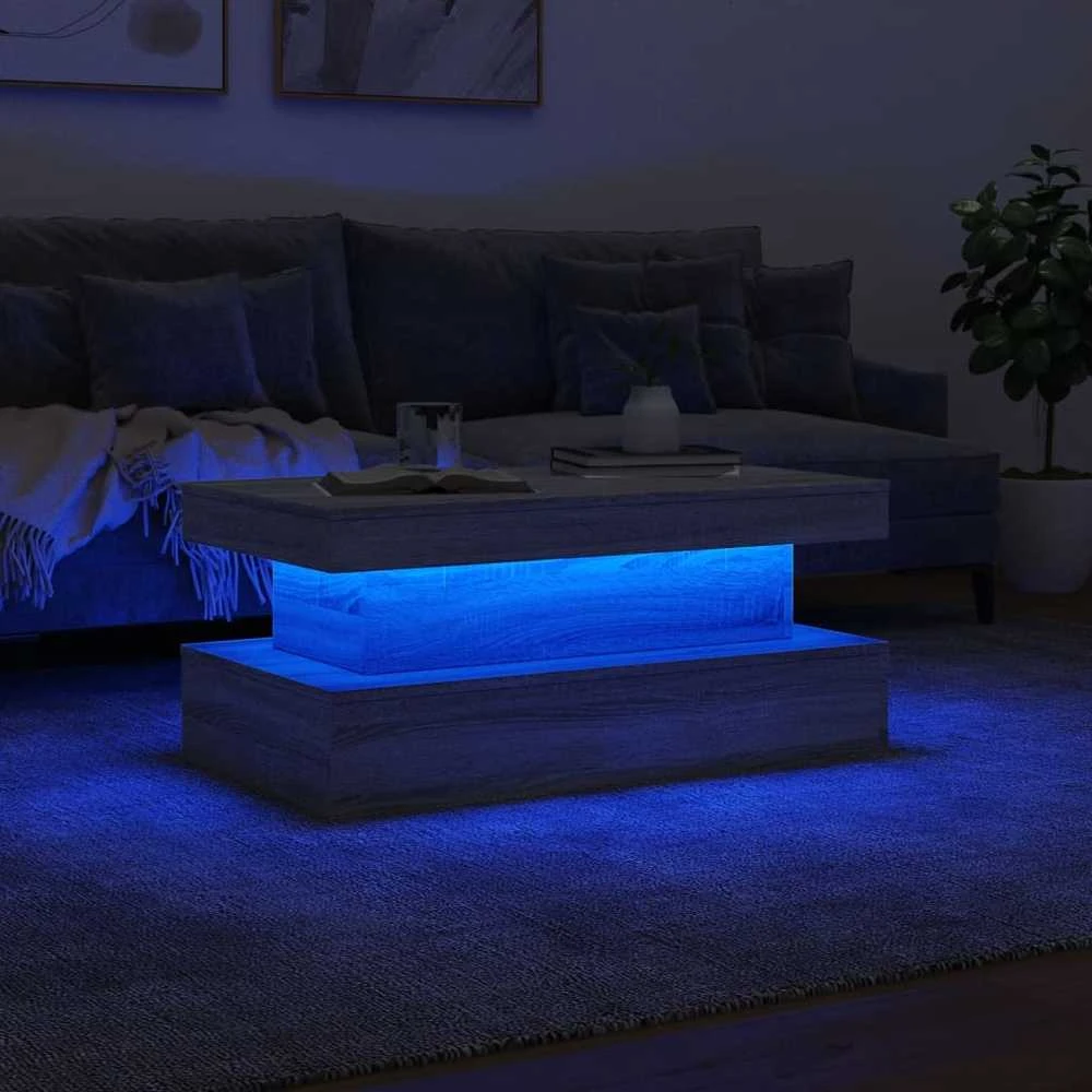 Kavos staliukas su LED lemputėmis, pilkas ąžuolo, 90x50x40cm