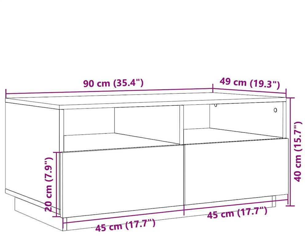 Kavos staliukas su LED lemputėmis, pilkas ąžuolo, 90x49x40cm