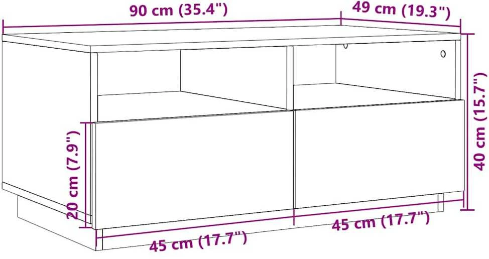 Kavos staliukas su LED lemputėmis, sonoma ąžuolo, 90x49x40cm