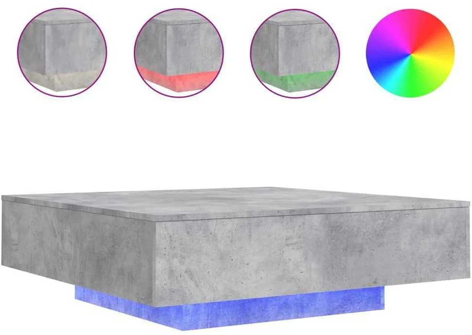 Kavos staliukas su LED lemputėmis, betono pilkas, 100x100x31cm