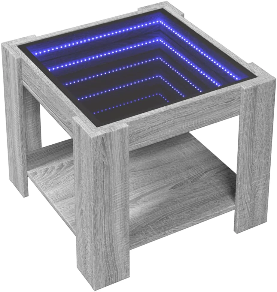 Kavos staliukas su LED, pilkas ąžuolo, 53x53x45cm, mediena