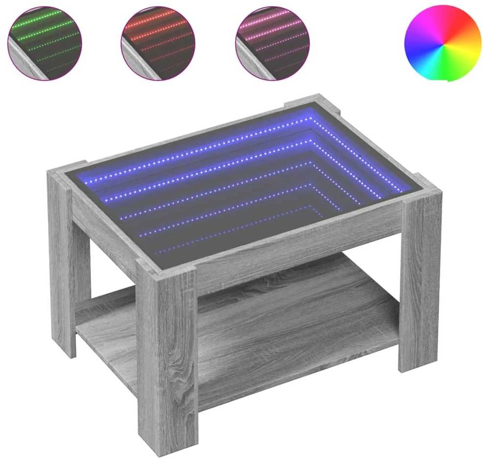 Kavos staliukas su LED, pilkas ąžuolo, 73x53x45cm, mediena