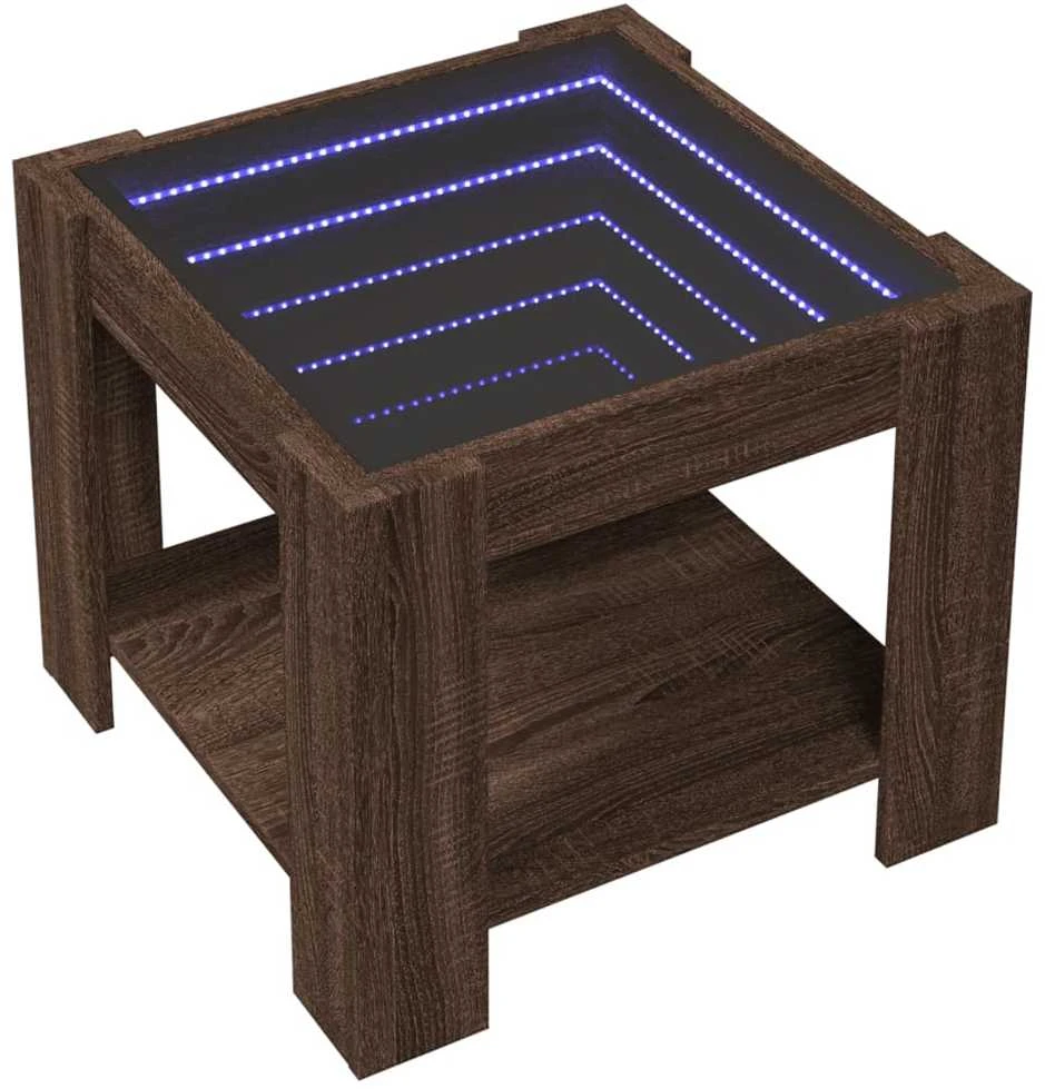 Kavos staliukas su LED, rudas ąžuolo, 53x53x45cm, mediena