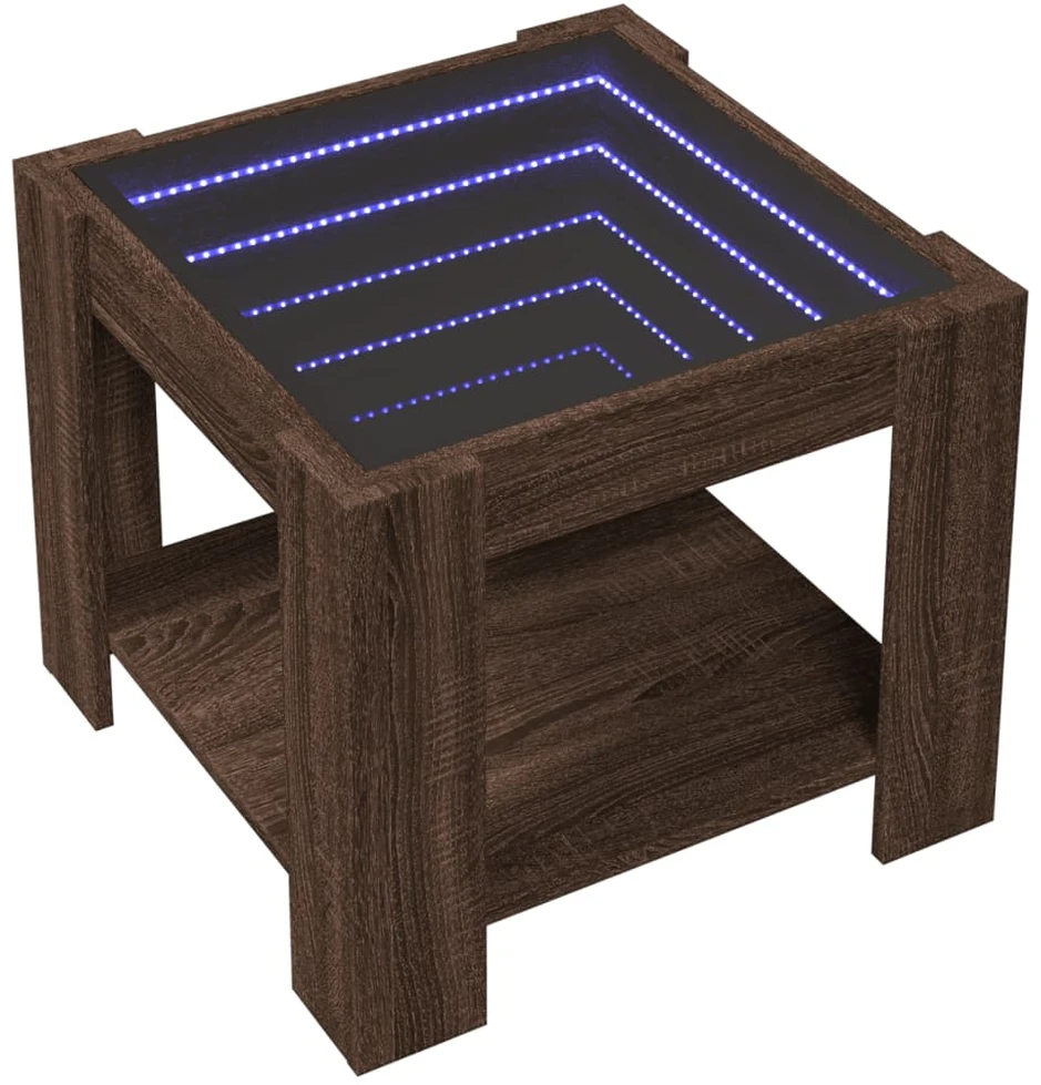 Kavos staliukas su LED, rudas ąžuolo, 53x53x45cm, mediena