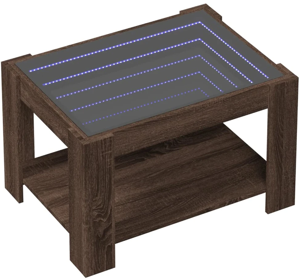 Kavos staliukas su LED, rudas ąžuolo, 73x53x45cm, mediena