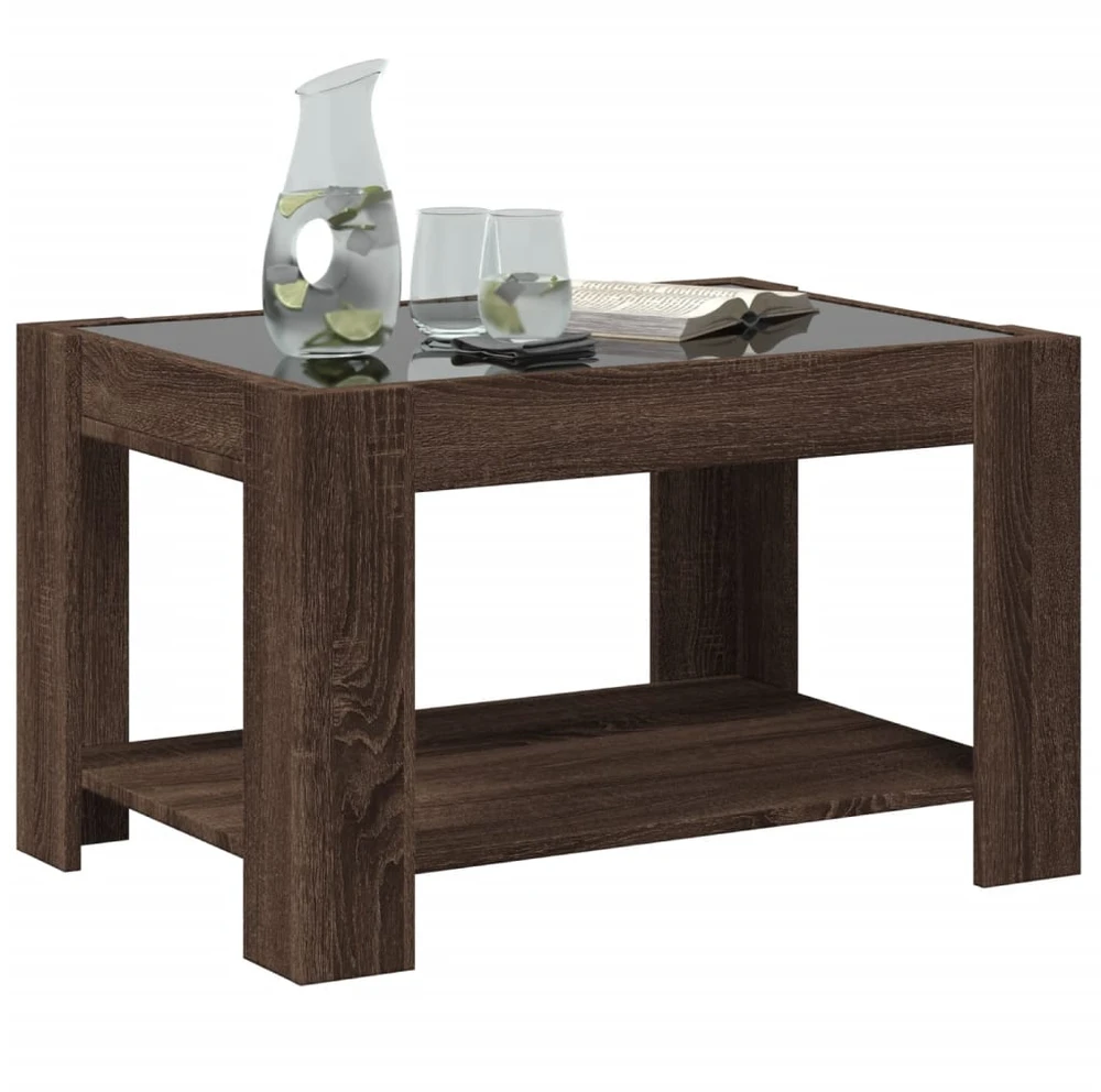 Kavos staliukas su LED, rudas ąžuolo, 73x53x45cm, mediena