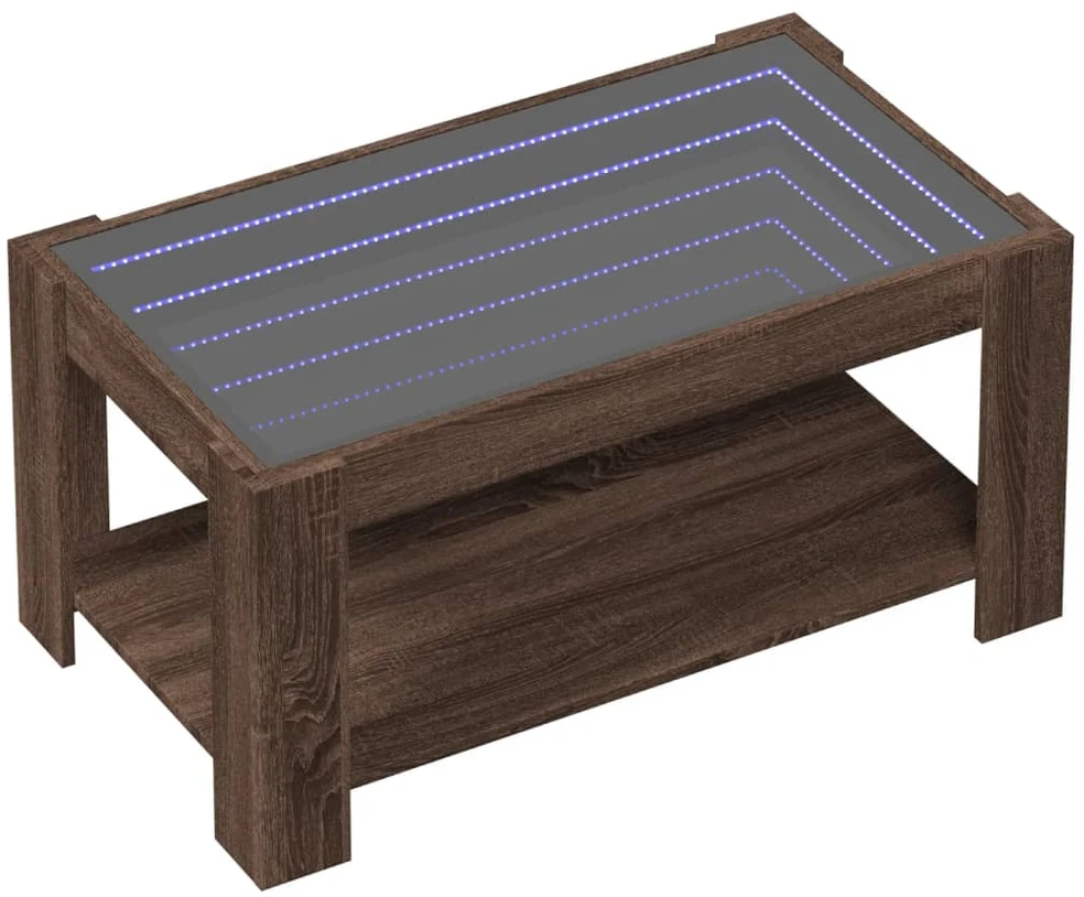 Kavos staliukas su LED, rudas ąžuolo, 93x53x45cm, mediena