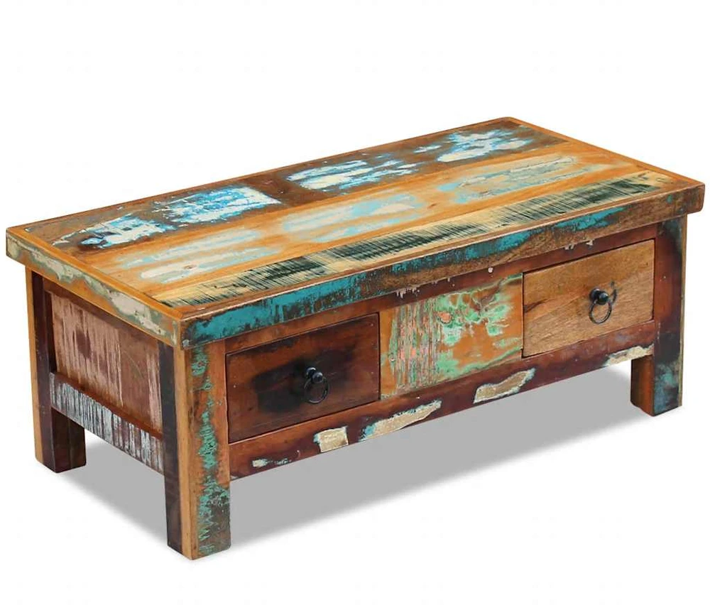 Kavos staliukas su stalčiais, perdirbta mediena, 90x45x35 cm