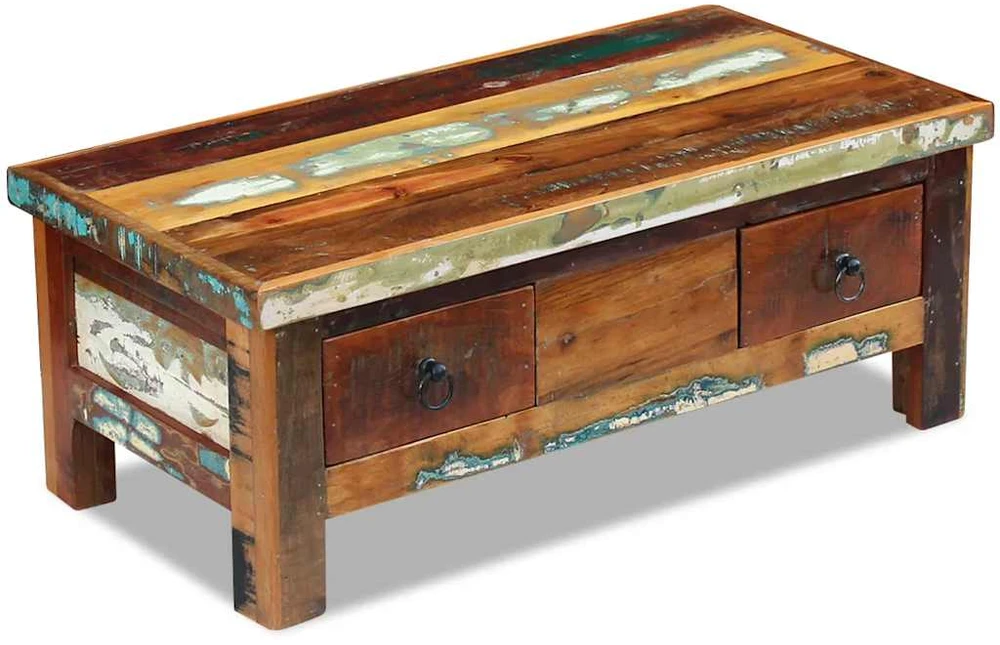 Kavos staliukas su stalčiais, perdirbta mediena, 90x45x35 cm