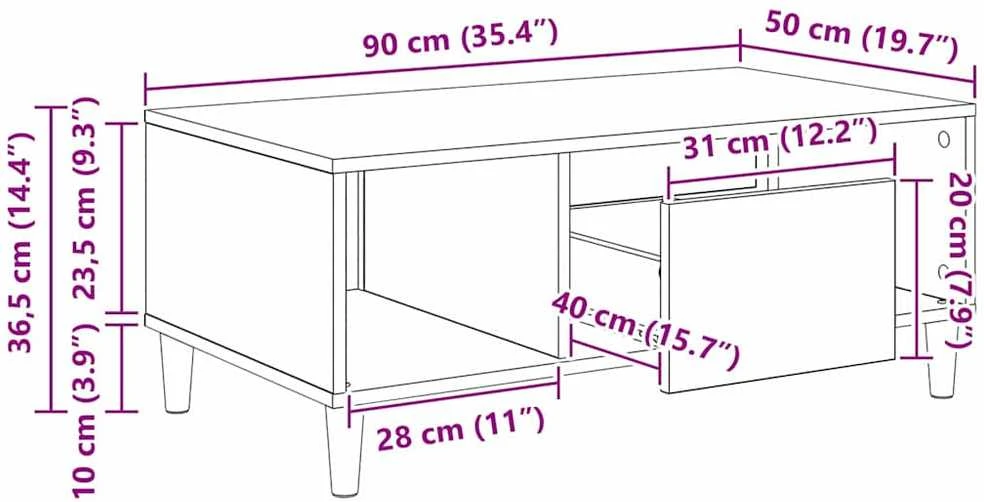 Kavos staliukas Senovinis medis 90 x 50 x 26.5 cm