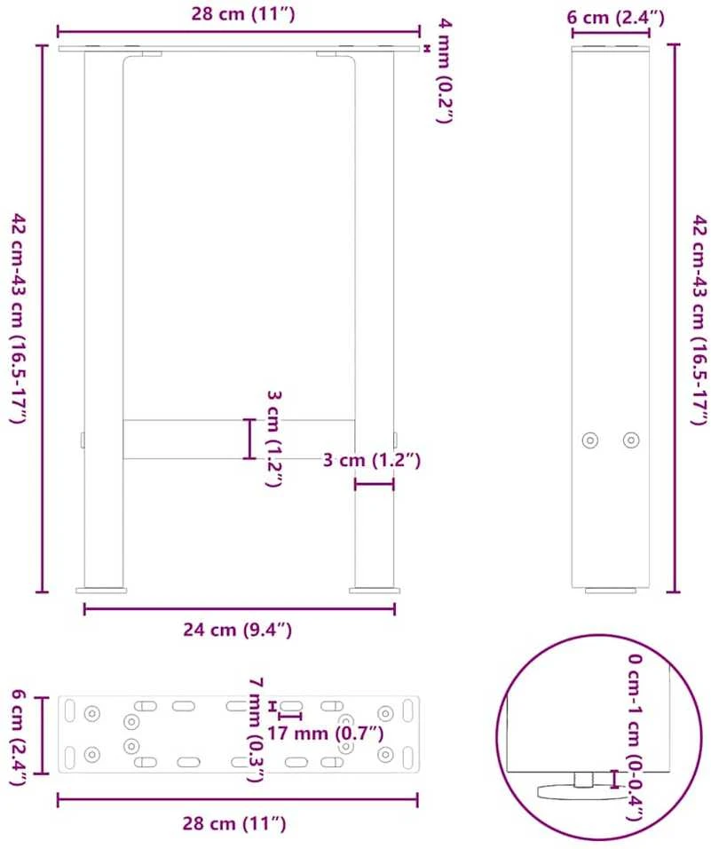 Kavos staliuko kojelės, 2 vnt., 28 x (42-43) cm, natūralus plienas
