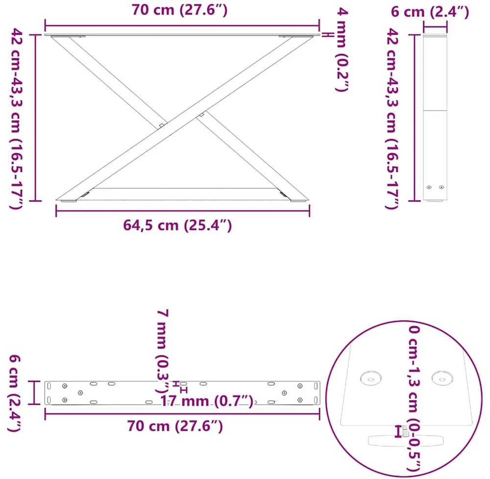 Kavos staliuko kojos, 2 vnt., antracito spalvos, 70x(42-43,3) cm, plienas