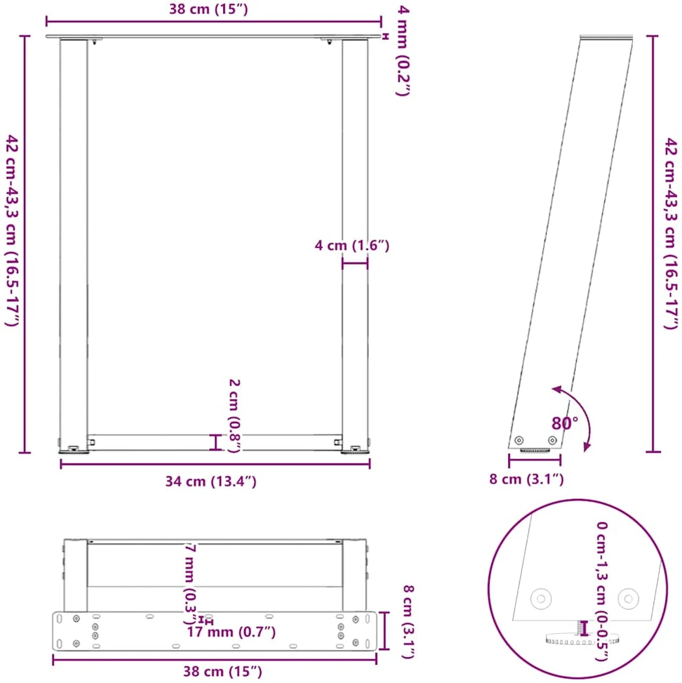 Kavos staliuko kojelės, 2 vnt., antracito spalvos, 38x(42-43) cm, plienas