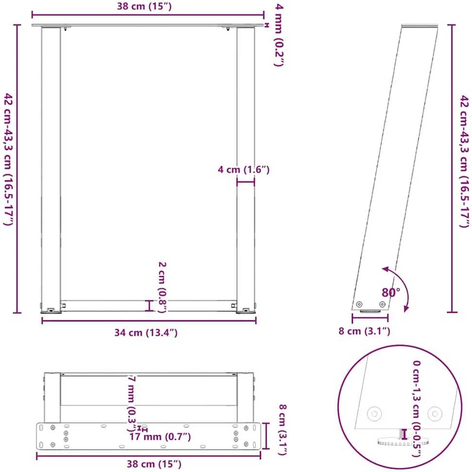 Kavos staliuko kojelės, 2 vnt., antracito spalvos, 38x(42-43) cm, plienas