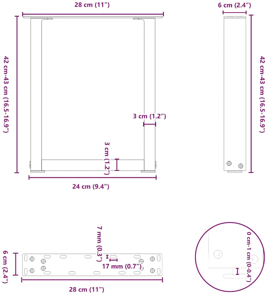 Kavos staliuko kojelės, 2 vnt., antracito spalvos, 28x(42-43) cm, plienas