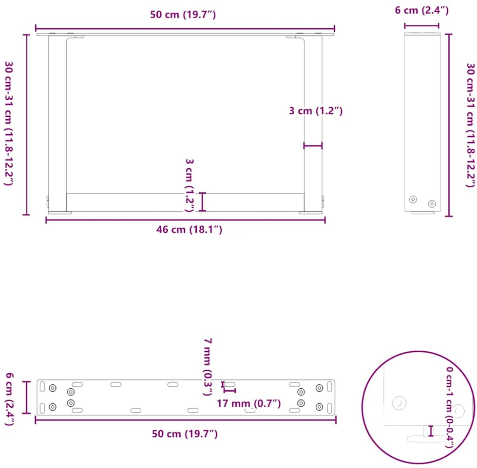 Kavos staliuko kojelės, 2 vnt., antracito spalvos, 50x(30-31) cm, plienas