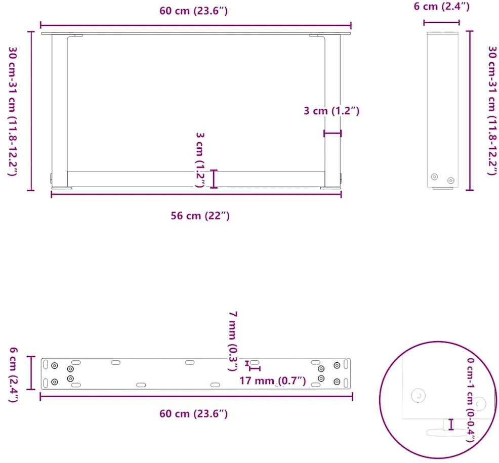 Kavos staliuko kojelės, 2 vnt., antracito spalvos, 60x(30-31) cm, plienas
