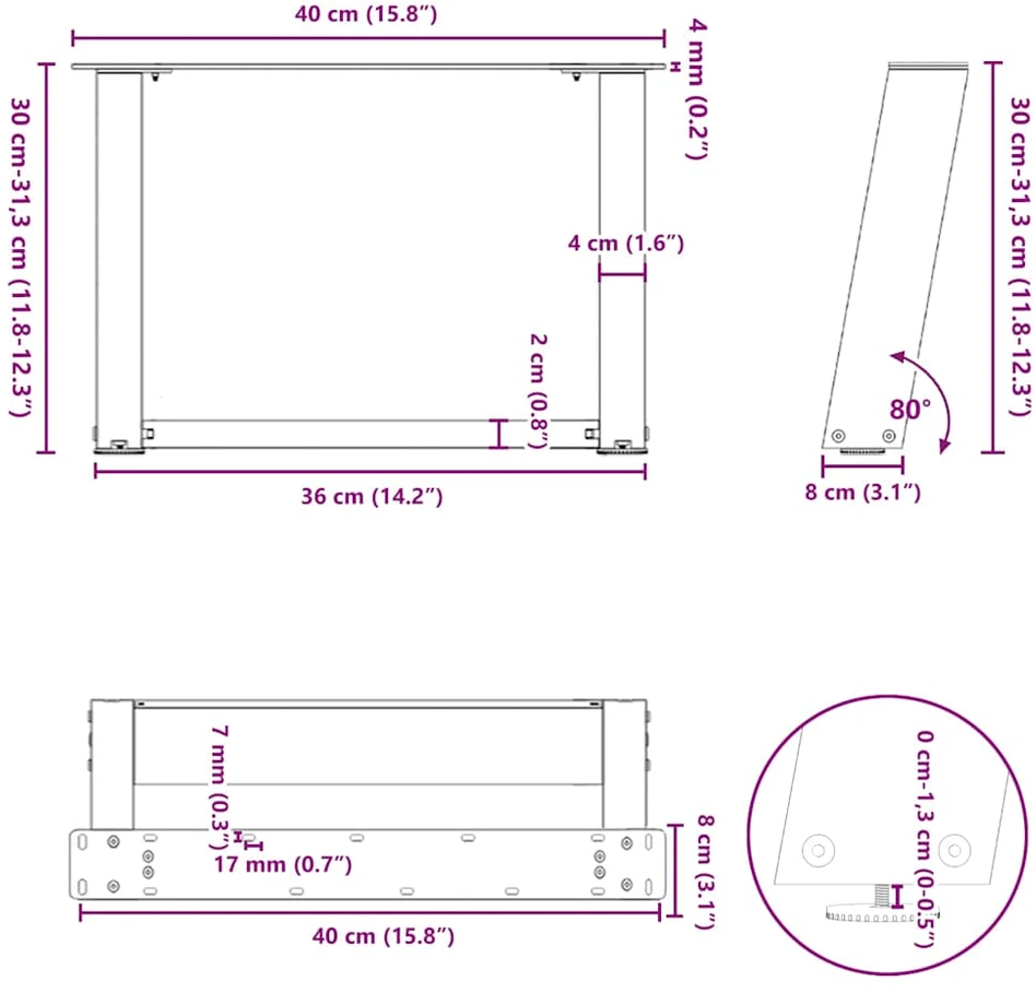 Kavos staliuko kojelės, 2 vnt., antracito spalvos, 40x(30-31) cm, plienas, U formos