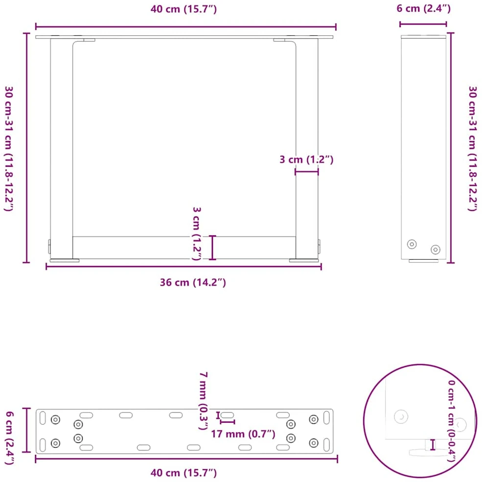 Kavos staliuko kojelės, 2 vnt., antracito spalvos, 40x(30-31) cm, plienas, U formos