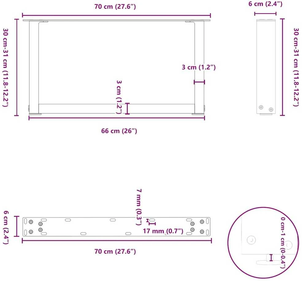 Kavos staliuko kojelės, 2 vnt., baltos, 70x(30-31) cm, plienas, U formos