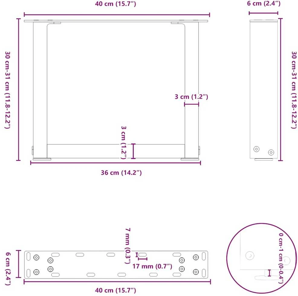 Kavos staliuko kojelės, 2 vnt., baltos, 40x(30-31) cm, plienas, U formos