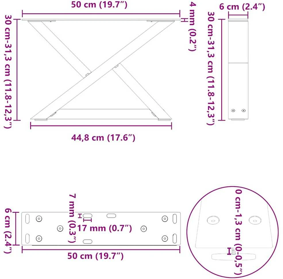 Kavos staliuko kojelės, 2 vnt., baltos, 50x(30-31,3) cm, plienas
