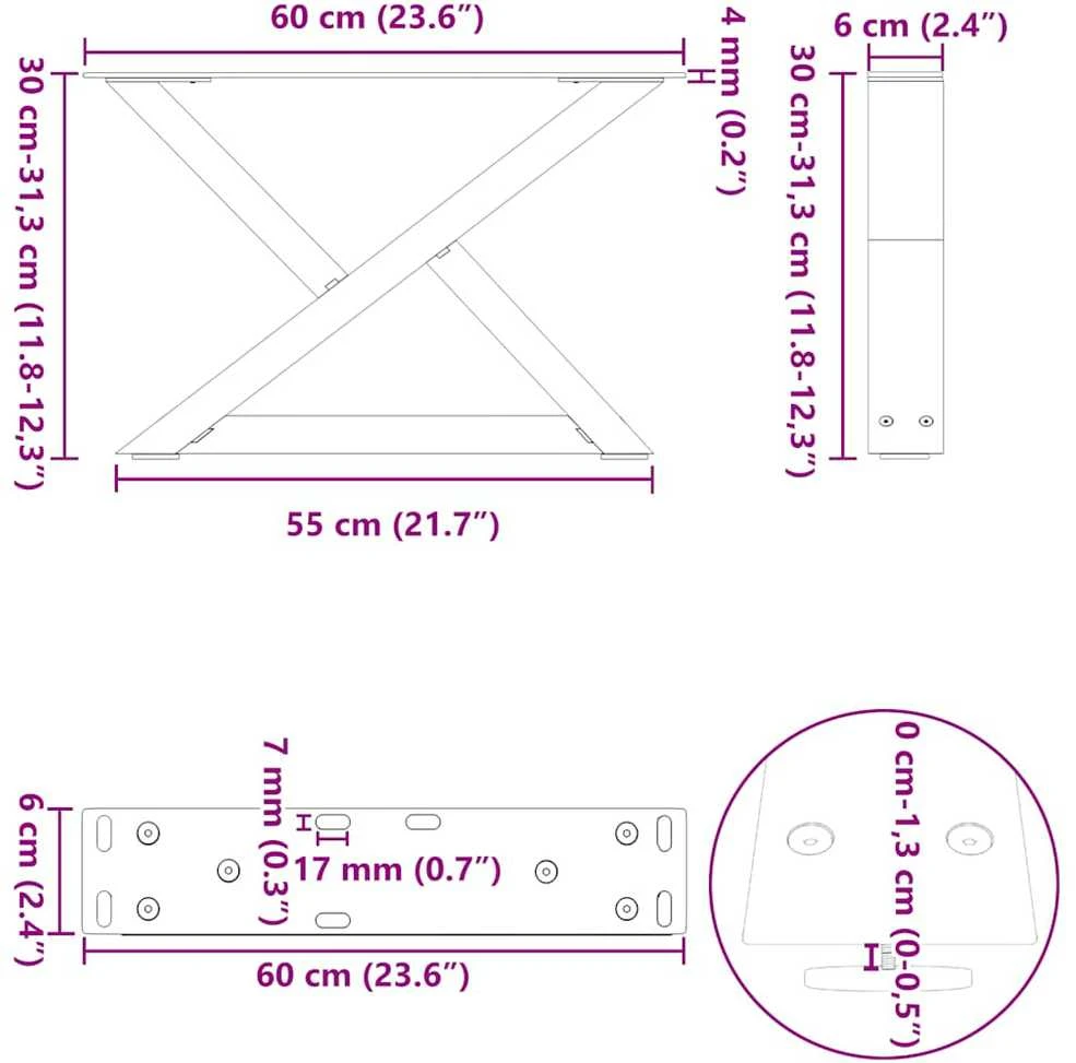 Kavos staliuko kojelės, 2 vnt., baltos, 60x(30-31,3) cm, plienas