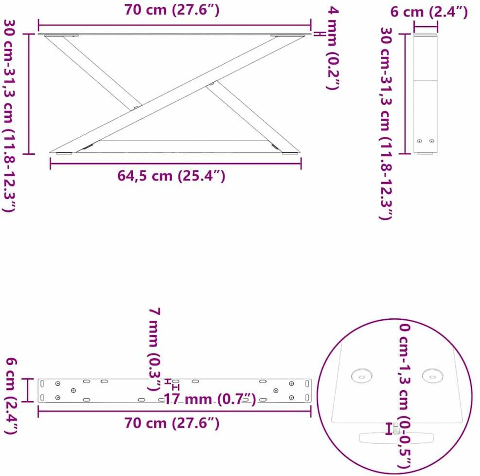 Kavos staliuko kojelės, 2 vnt., baltos, 70x(30-31,3) cm, plienas