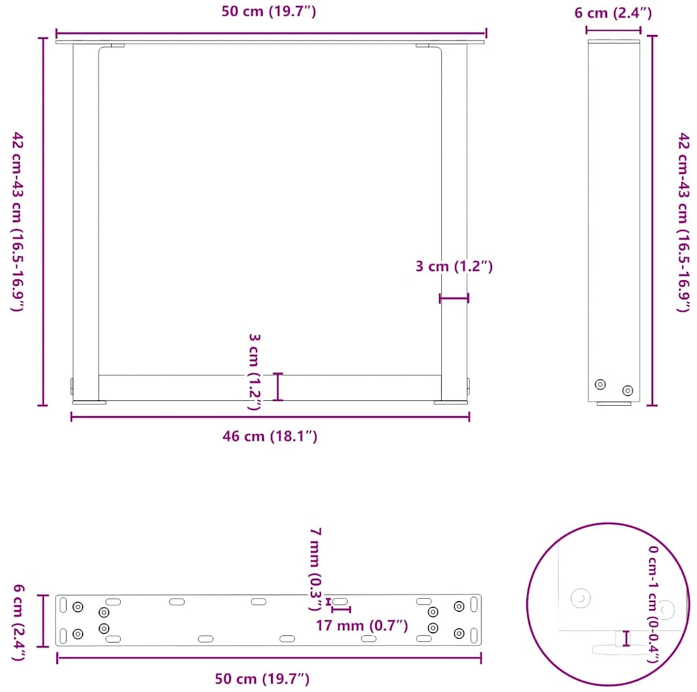 Kavos staliuko kojelės, 2 vnt., baltos, 50x(42-43) cm, plienas, U formos