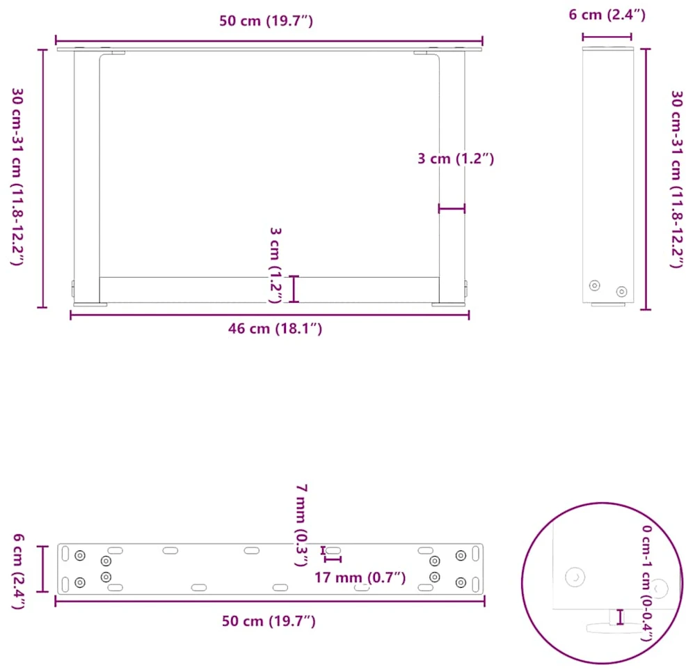 Kavos staliuko kojelės, 2 vnt., baltos, 50x(30-31) cm, plienas, U formos