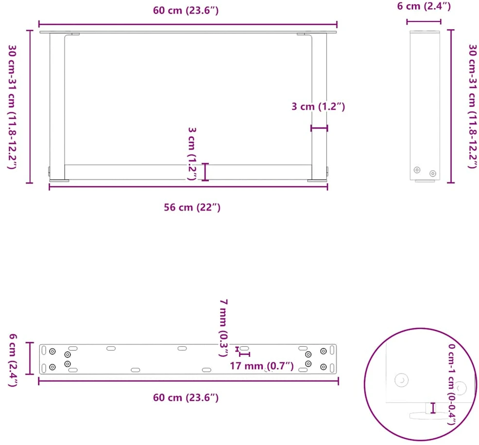 Kavos staliuko kojelės, 2 vnt., baltos, 60x(30-31) cm, plienas, U formos