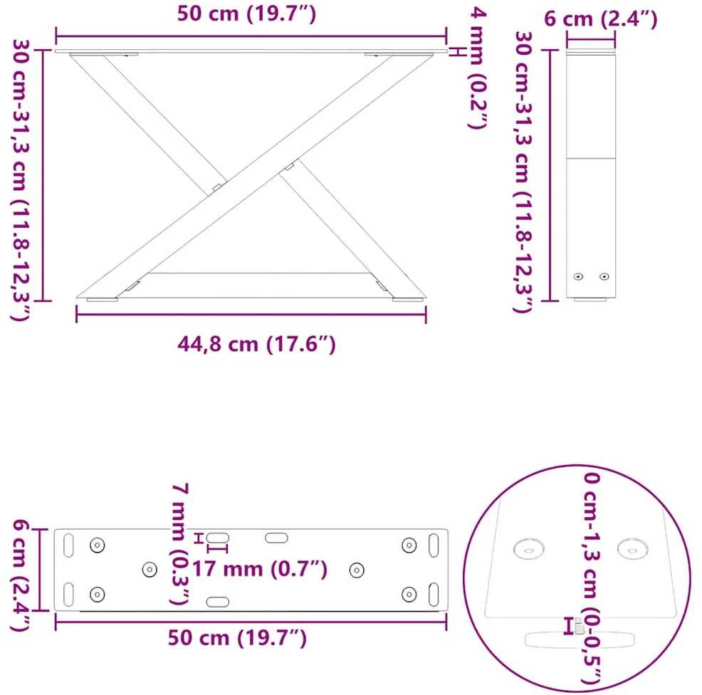 Kavos staliuko kojelės, 2 vnt., juodos, 50x(30-31,3) cm, plienas