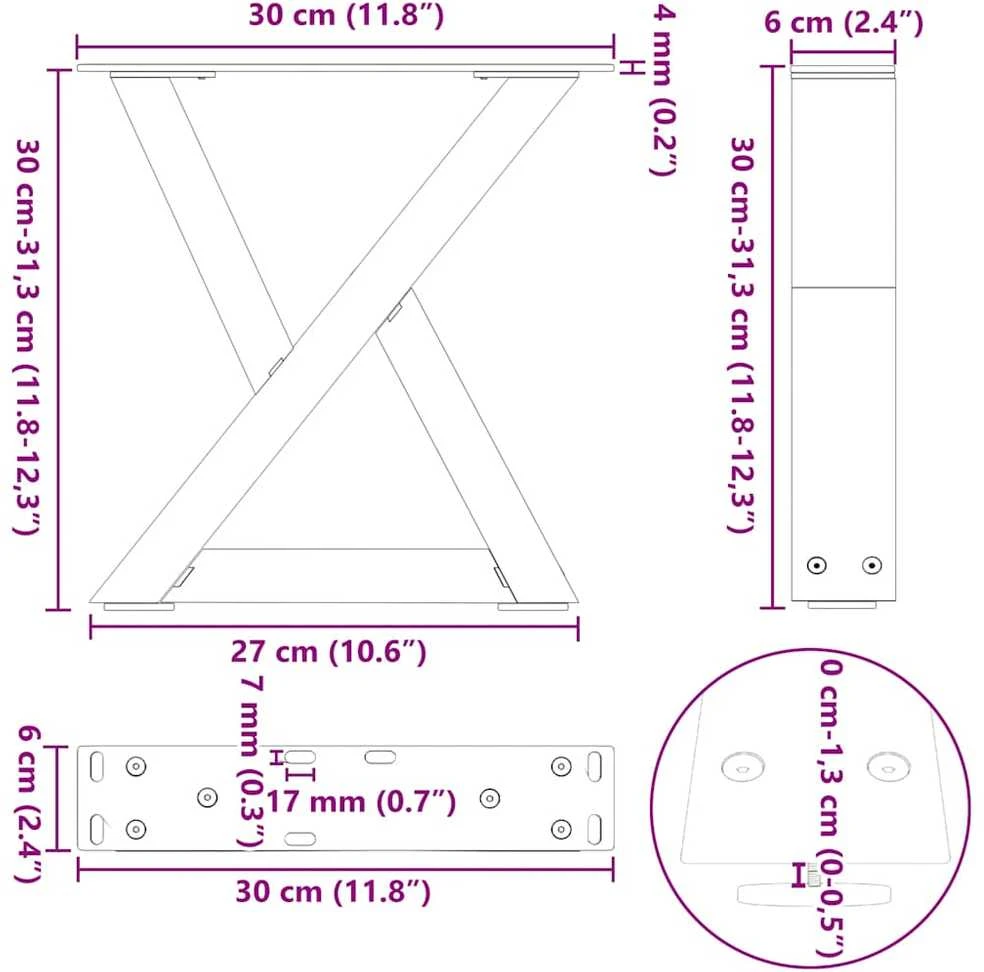 Kavos staliuko kojelės, 2 vnt., juodos, 30x(30-31,3) cm, plienas