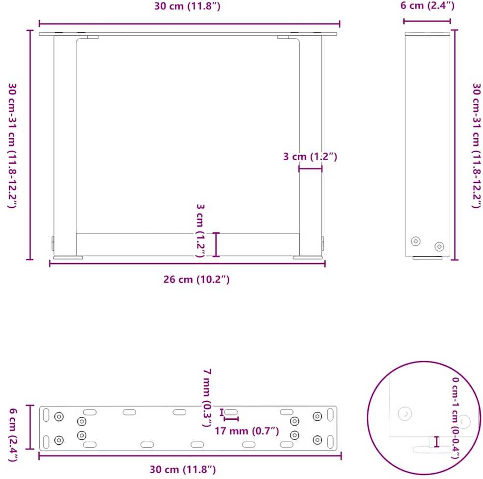 Kavos staliuko kojelės, 2 vnt., juodos, 30x(30-31) cm, plienas, U formos