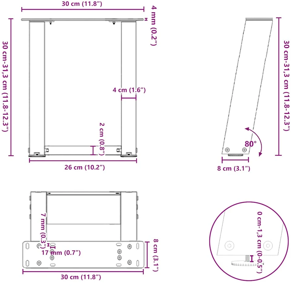 Kavos staliuko kojelės, 2 vnt., juodos, 30x(30-31) cm, plienas, U formos