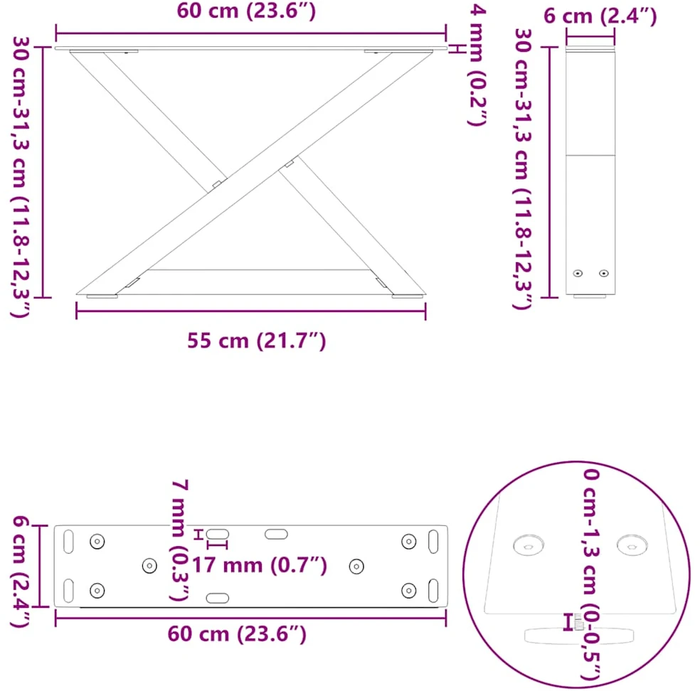 Kavos staliuko kojelės, 2 vnt., juodos, 60x(30-31,3) cm, plienas
