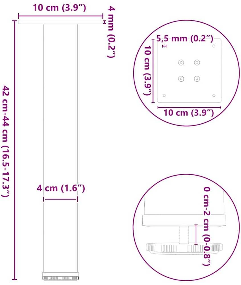Kavos staliuko kojelės, 4 vnt., antracito spalvos, 42-44 cm, plienas