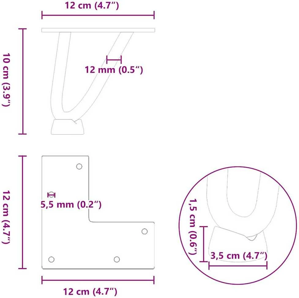Kavos staliuko kojelės, 4 vnt., antracito spalvos, 10 cm, plienas, segtukai