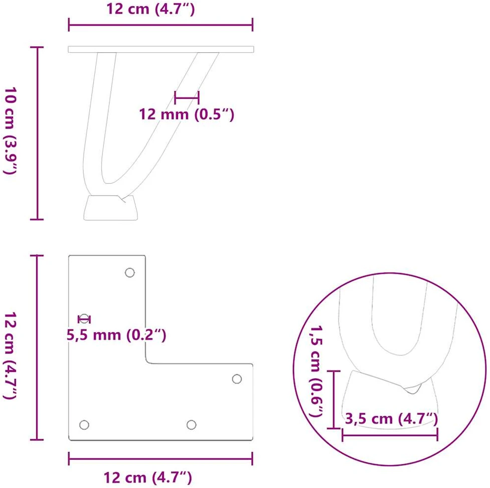 Kavos staliuko kojelės, 4 vnt., baltos, 10 cm, plienas, segtukai