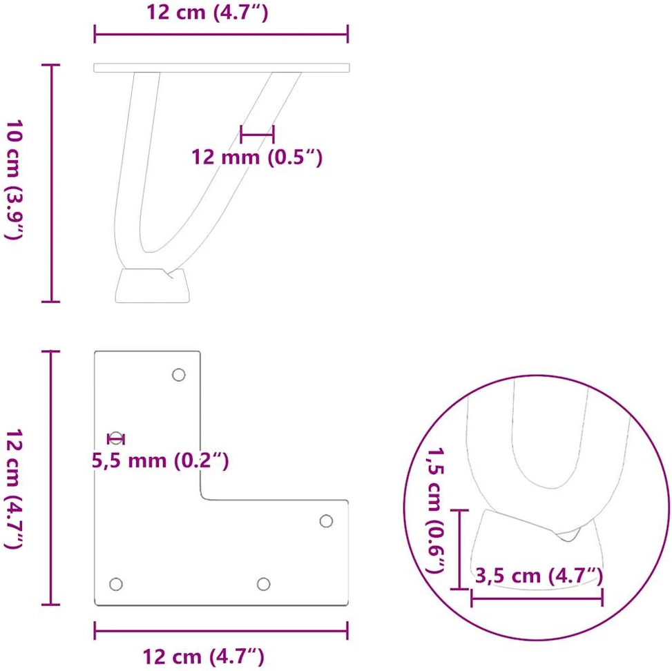Kavos staliuko kojelės, 4 vnt., juodos, 10 cm, plienas, segtukai