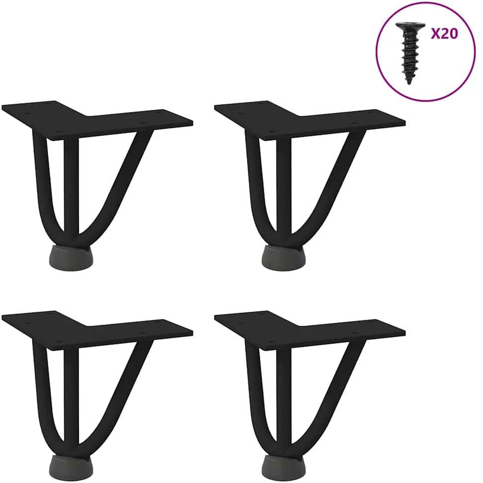 Kavos staliuko kojelės, 4 vnt., juodos, 10 cm, plienas, segtukai