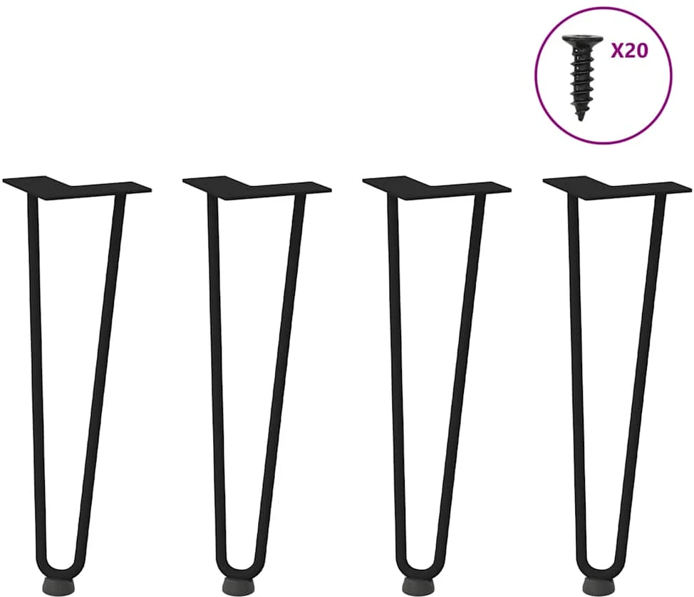 Kavos staliuko kojelės, 4 vnt., juodos, 42 cm, plienas, segtukai