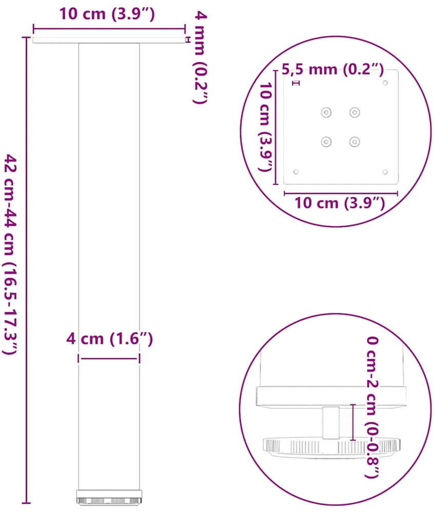 Kavos staliuko kojelės, 4 vnt., juodos, 42-44 cm, plienas