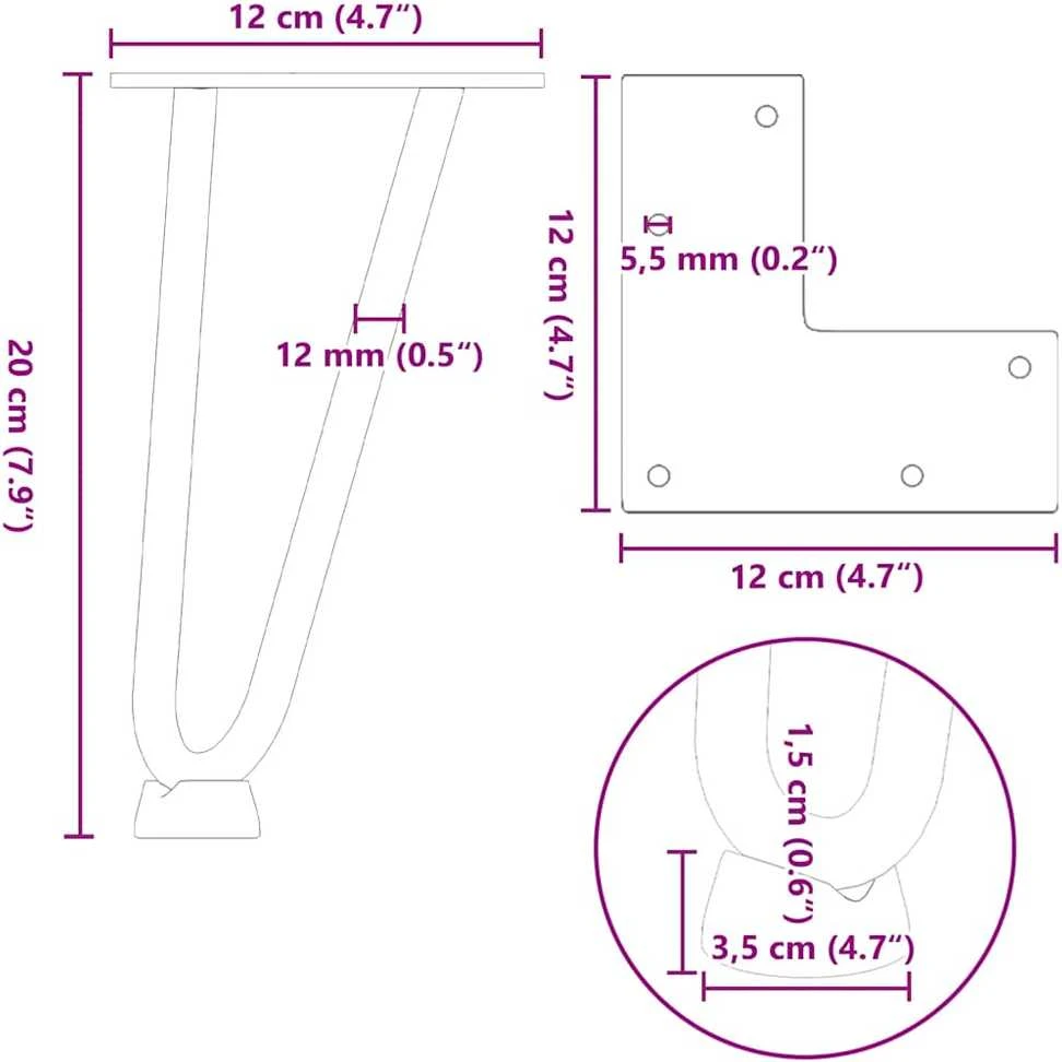 Kavos staliuko kojelės, 4 vnt., juodos, 20 cm, plienas, segtukai