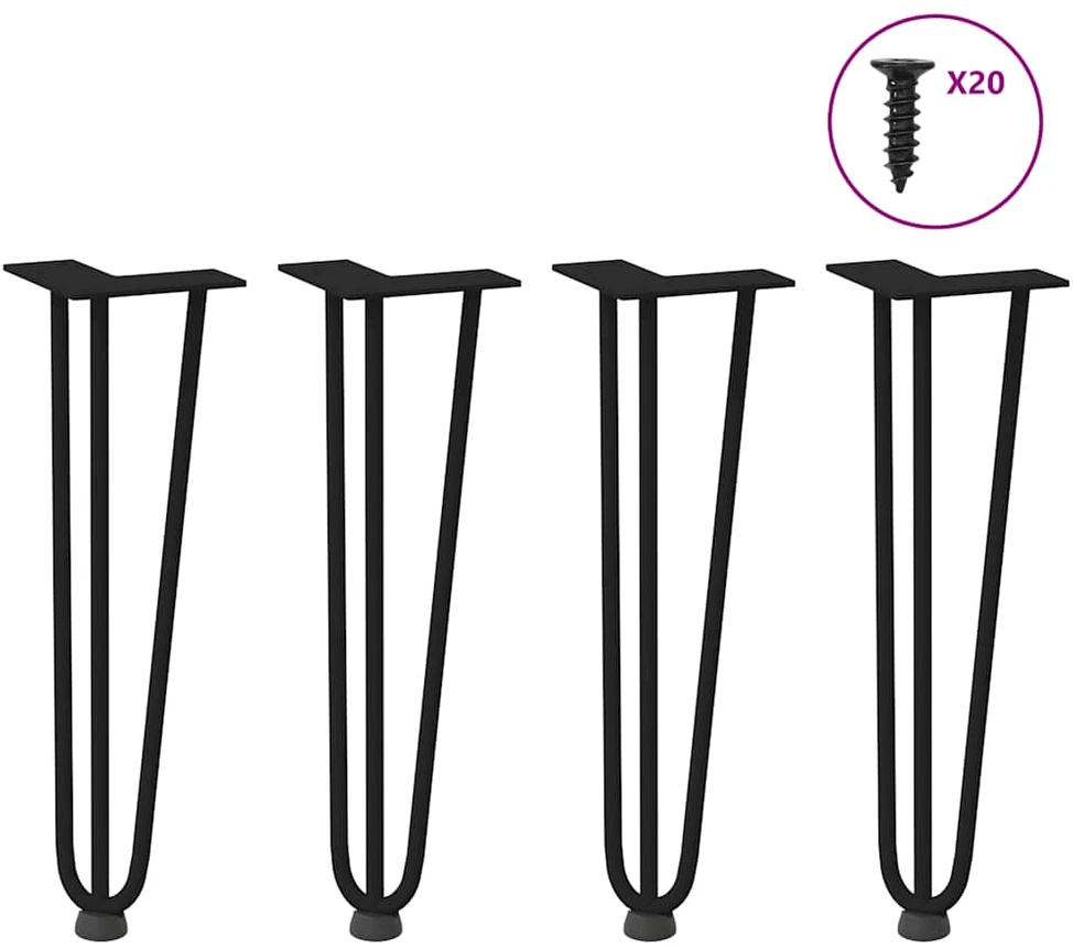 Kavos staliuko kojelės, 4 vnt., juodos, 42 cm, plienas, segtukai