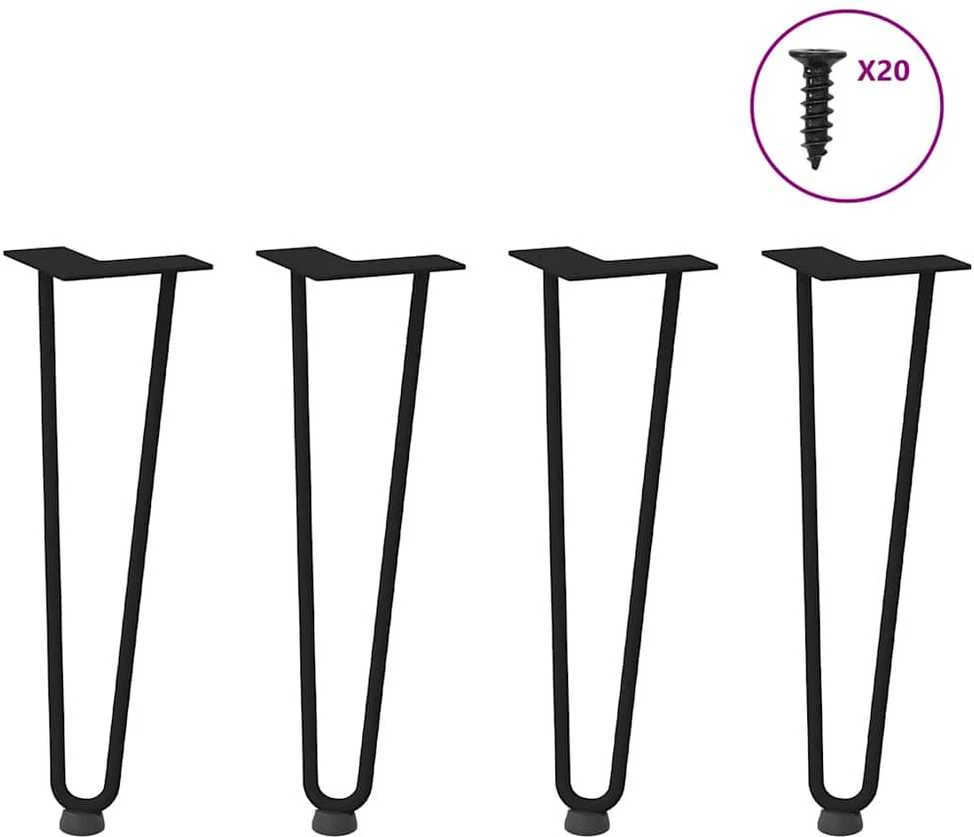 Kavos staliuko kojelės, 4 vnt., juodos, 42 cm, plienas, segtukai