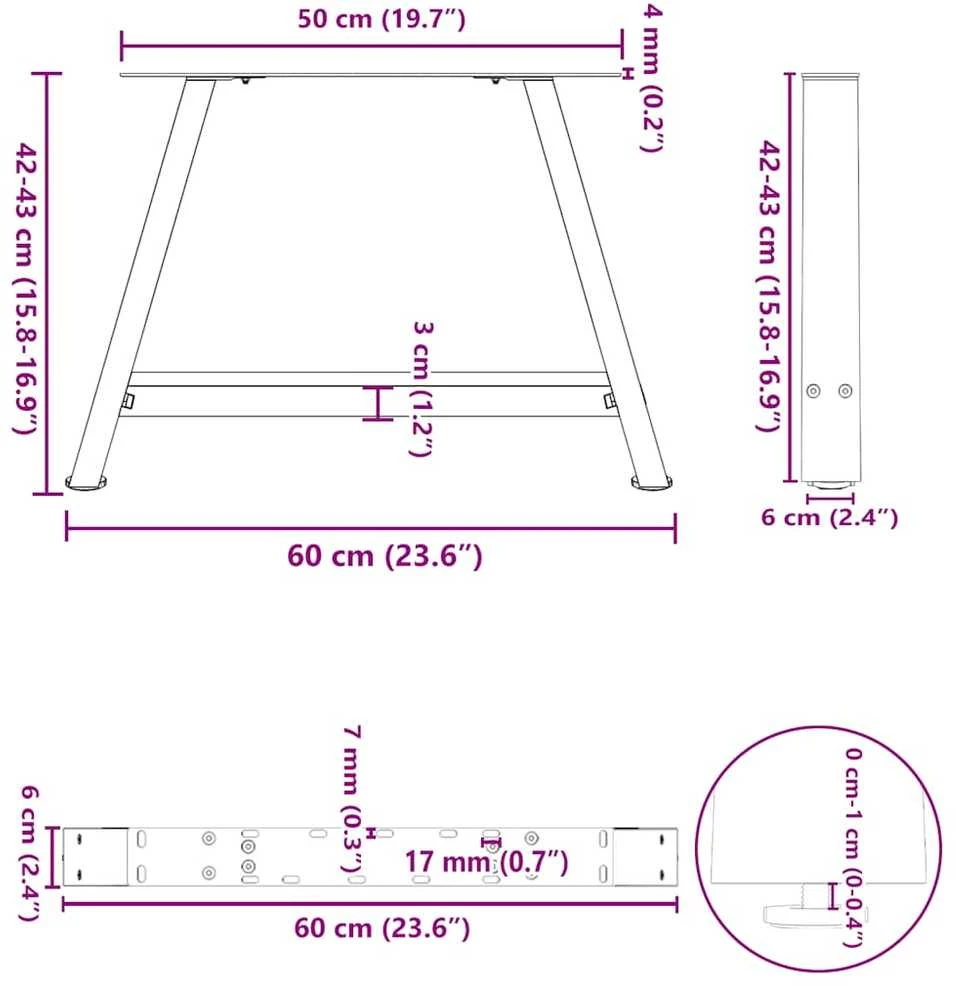 Kavos staliuko kojelės, A formos, 2 vnt., 60x(42-43) cm, plienas